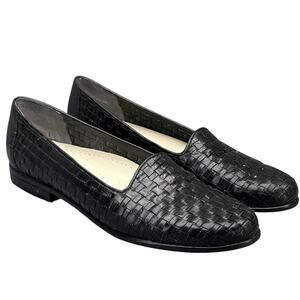 Trotter Black Woven Leather Slip On Comfort Casual Loafer Women 7.5 S